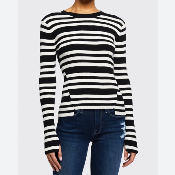 Frame Cotton Cashmere Panel Stripe Long Sleeve Top - Picture 1 of 8